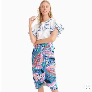 J. Crew Tie-Back 100% Cotton Tulip Midi Skirt  Ratti Kaleidoscope Floral Size 2